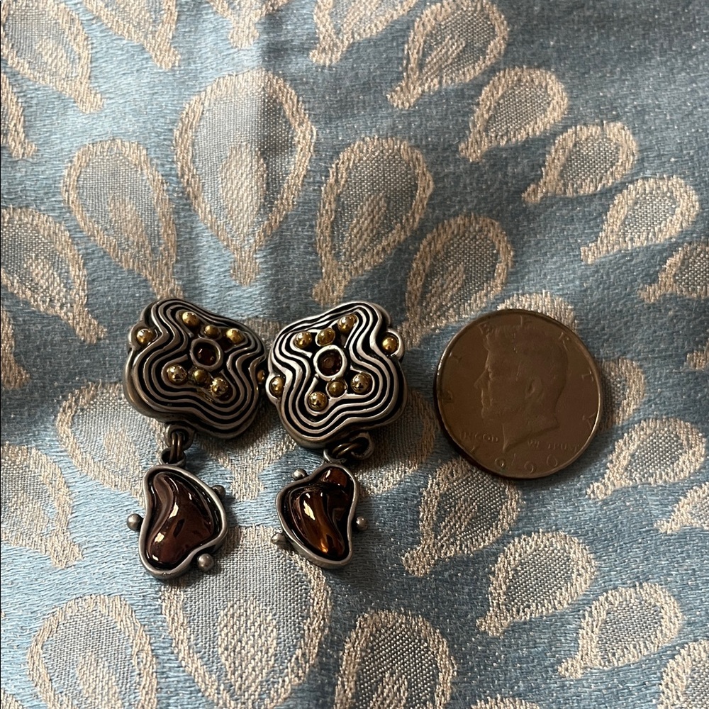 Fahrenheit Artisan Abstract Drop Earrings in Gunmetal and Brass